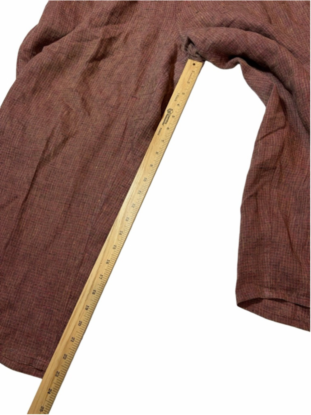 FLAX Linen Wide Leg Pants Lagenlook Boho Earth Tone Pull On Crop Medium - Picture 3 of 10